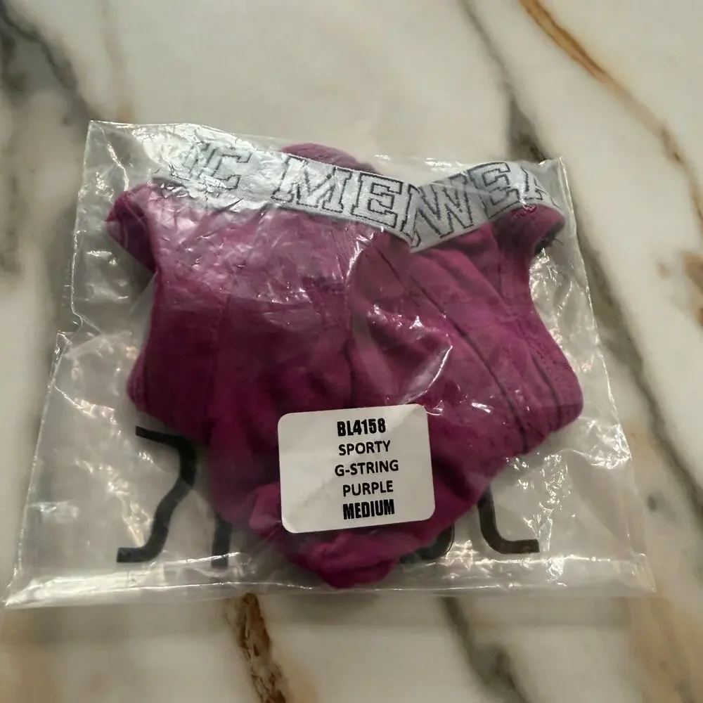 NEW Blanc Menswear Cotton BL4158 Sporty G-String Thong Color Purple Size Medium